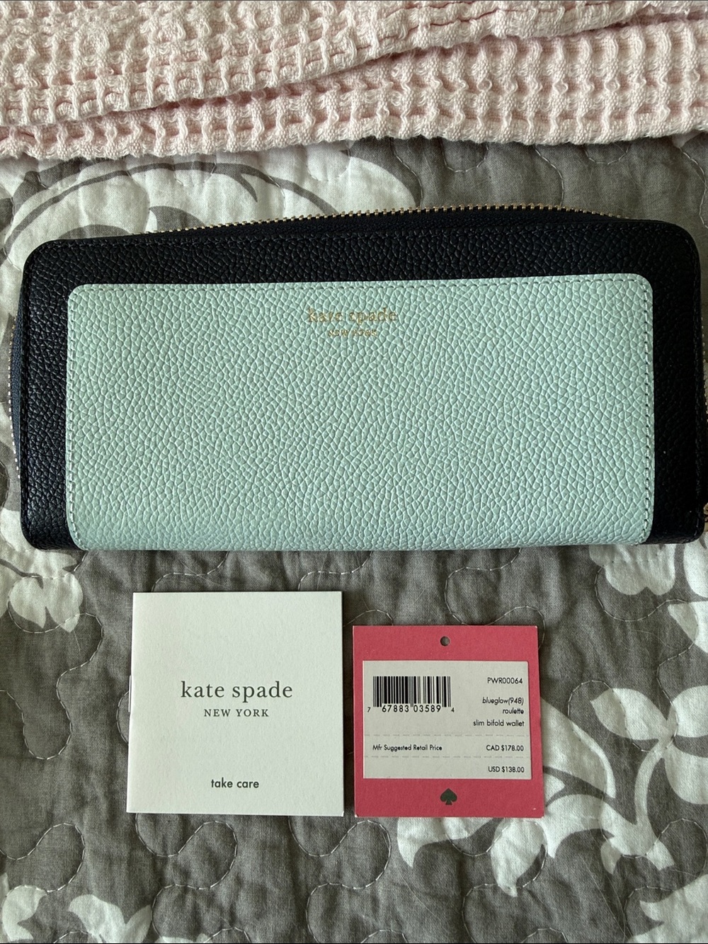 kate spade New York Blueglow (Blue and Mint) Slim Bifold Wallet NWT